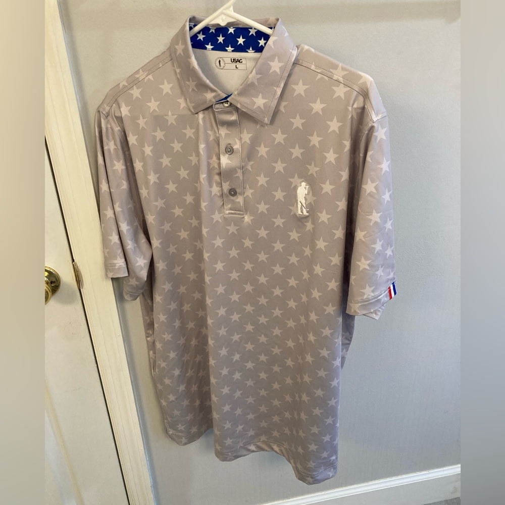 USAG U Suck At Golf L Americana Patriotic POLO Sun Protection Stars Stripes